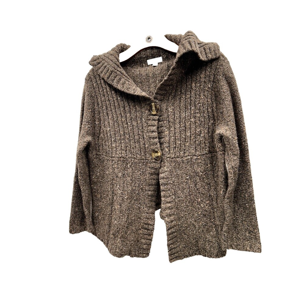 Charter Club Women's L Brown Speckled 2 Button Front Short Cardigan Wool Blend